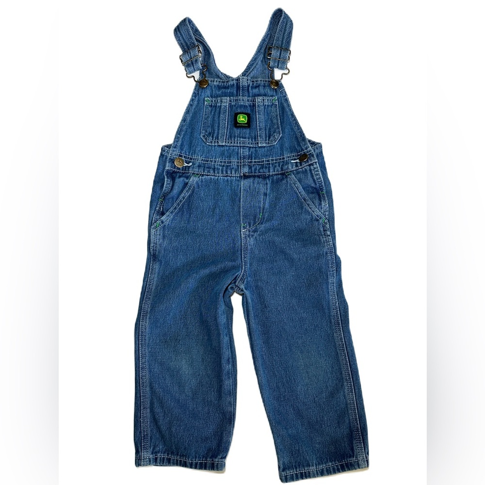 John Deere Denim Bib Overalls Toddler Size 3T  Adjustable Straps Country Farm